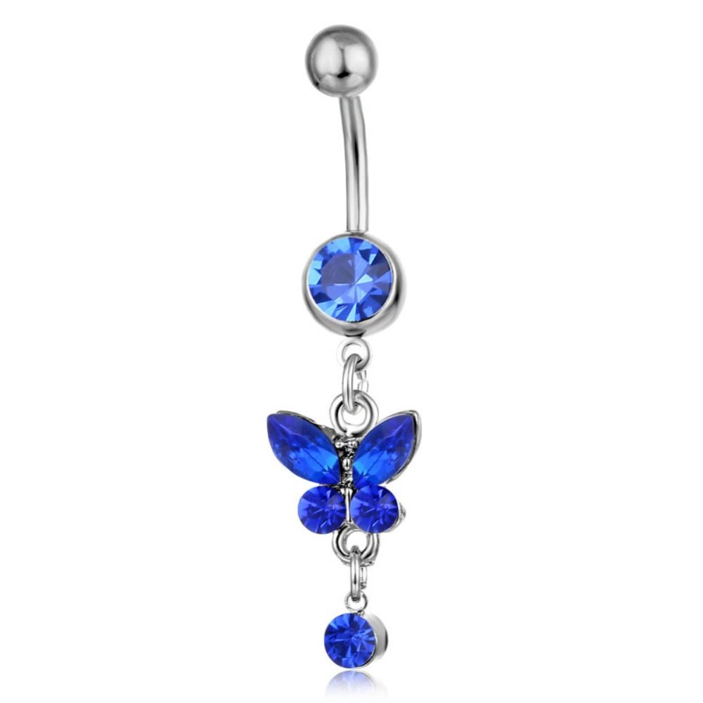 Stainless Steel Zircon Navel Ring Rhinestone Colorful Butterfly Pendants Belly Button Ring Hip Hop Piercing
