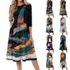 Women Halloween Print Casual Fashion Round Neck Three Quarter Sleeve Mid Length Dress Comfortable Fit Seasonal Style