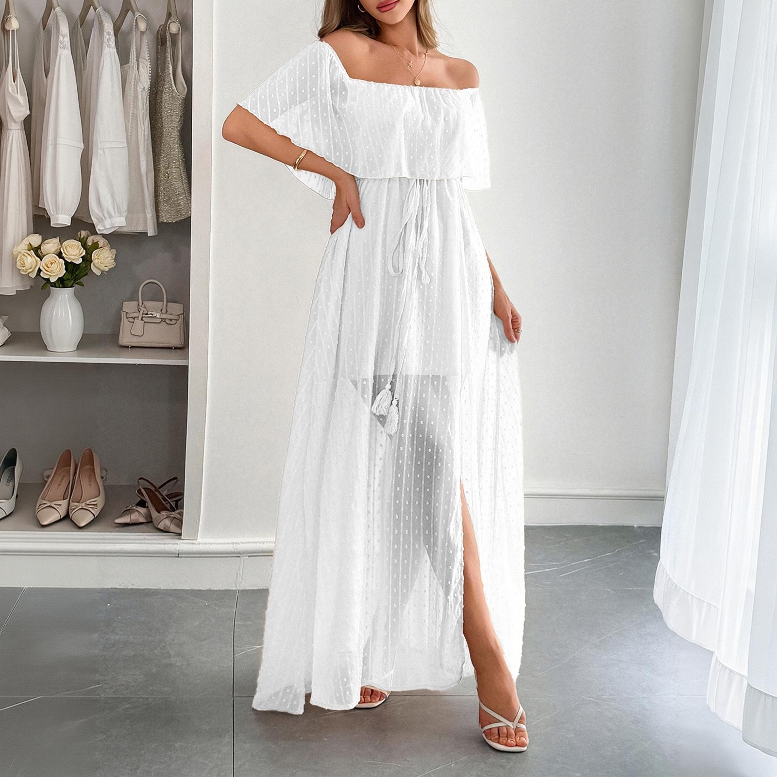 Women s Bohemian Sexy Off-Shoulder Short Sleeve Dress for Summer L