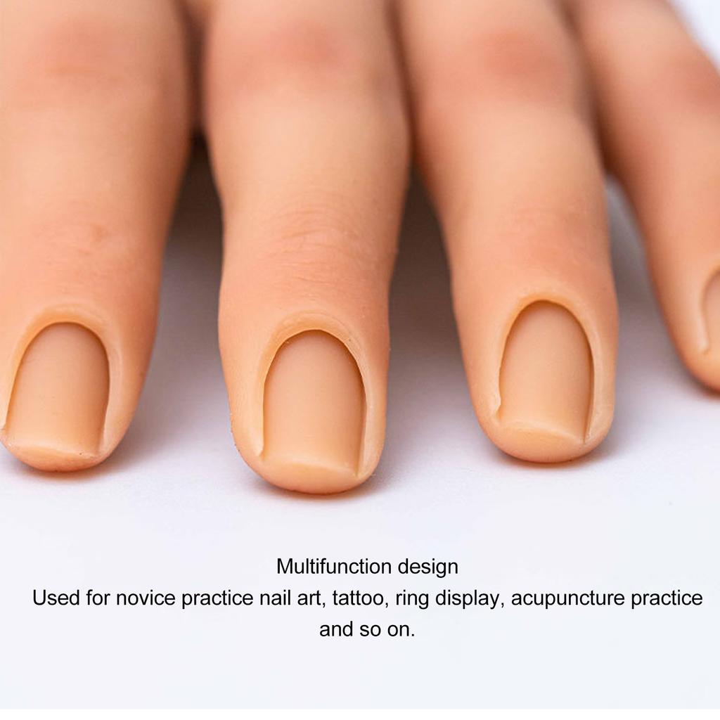 2pcs Nail Art Practice Hand Bendable Joints Silicone Nail Training Hand with Suction Cup Stand Nail Tips