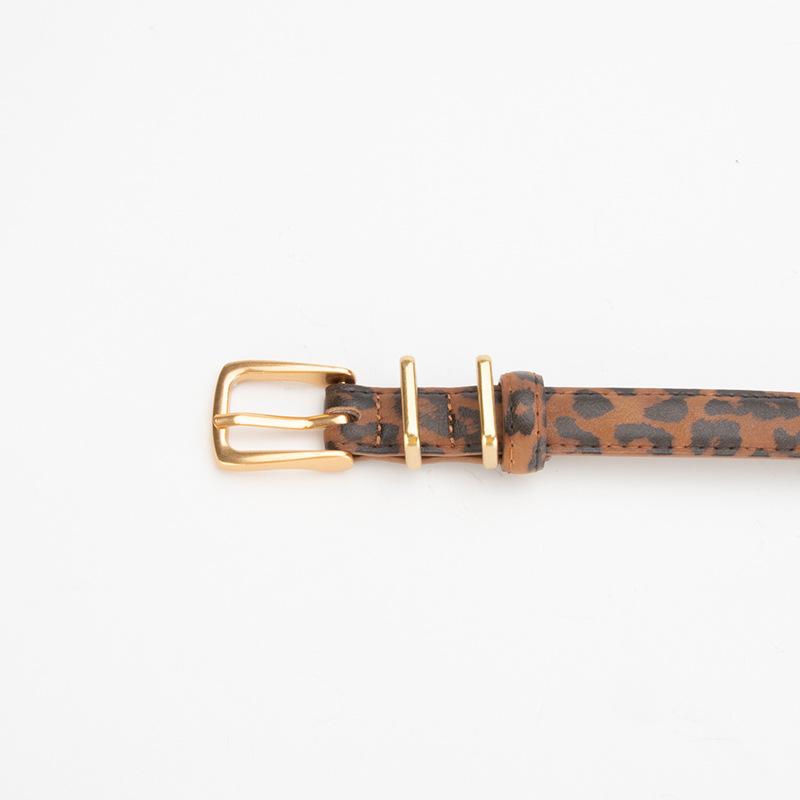 Genuine Leather Women's Belt Retro Alloy Pin Buckle Fashionable Leopard Leather Pattern Belt Decorative Belt for Women