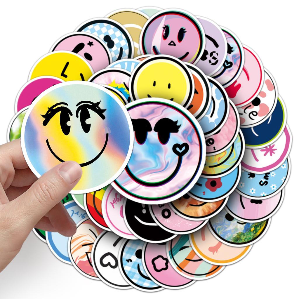 50 Smiling Faces Doodle Cartoon Children's Hand Account Cute DIY Skateboard Mobile Phone Case Suitcase Sticker Waterproof