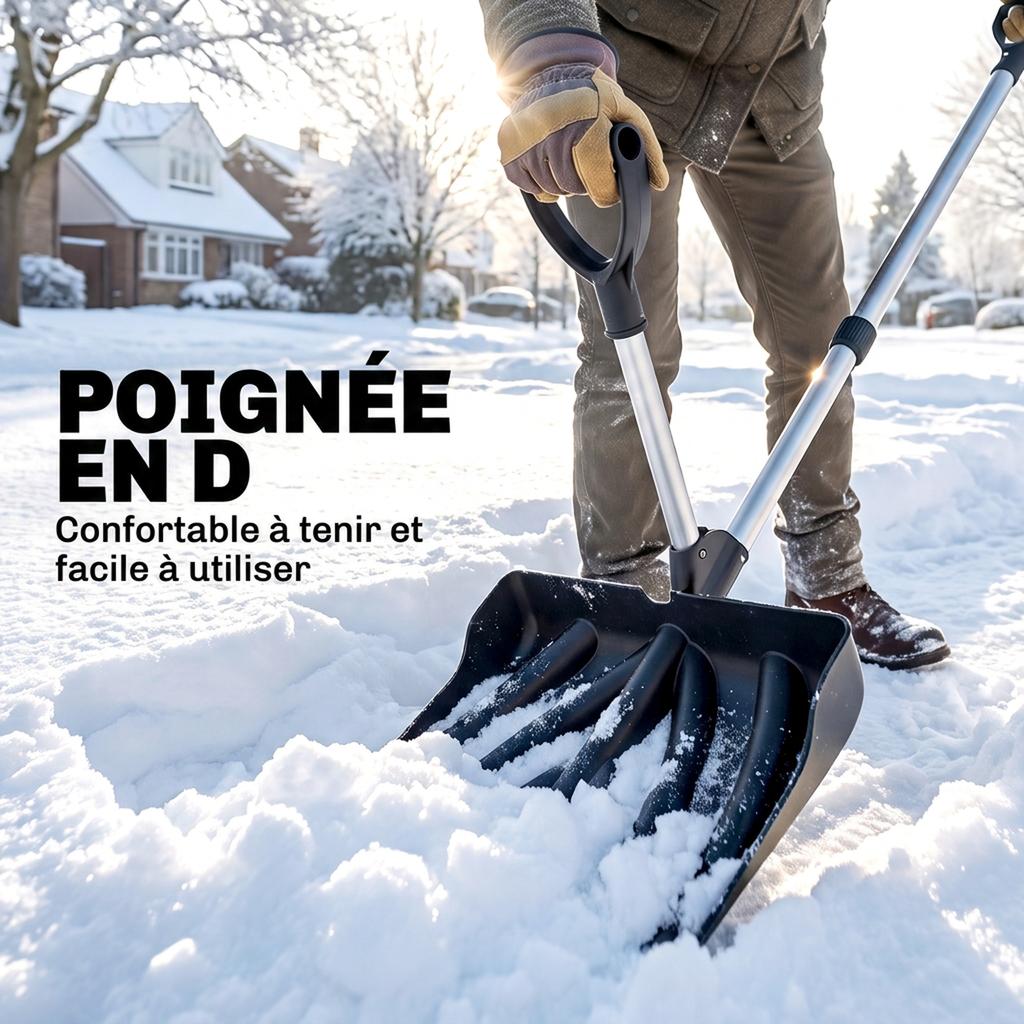 Portable Aluminum Snow Shovel, D-Shaped Handle, 45 cm Blade, Removable Handle, Black