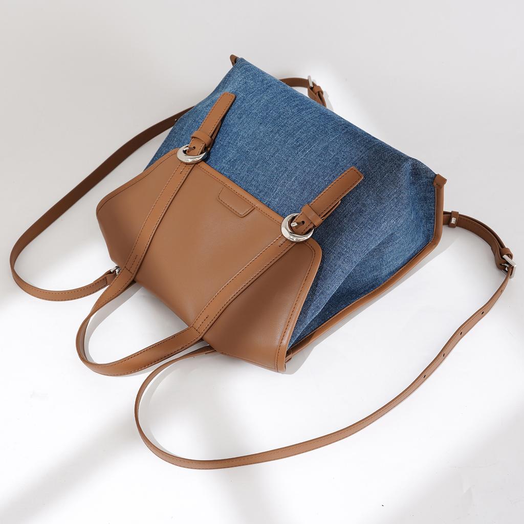 New Casual Backpack Fashion Versatile Soft Denim Large Capacity Commuter Shoulder Bag Niche Bag