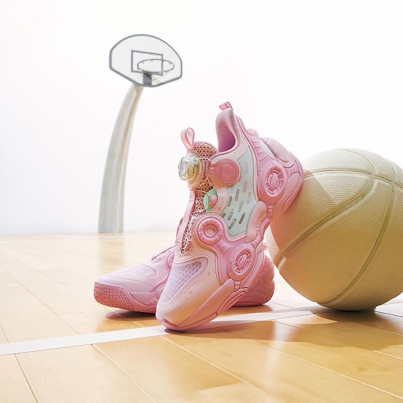Anta Irregular 2 Sports Fashion Comfortable Non-Slip Wear-Resistant Mid-Top Kids Basketball Shoes Kids Basketball Shoes Pink Blue 322321102H-8