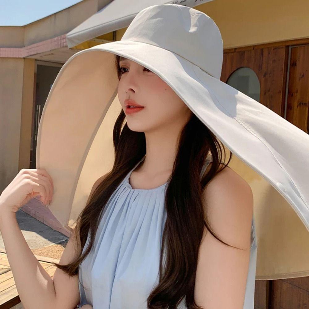 Breathable Large Brim Sun Hat Wind Proof Sun Protection Cap Outdoor Beach Hat  Outdoor Activities