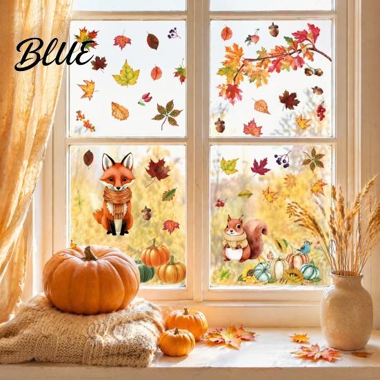 Autumn Window Clings 9 Sheets Fall Woodland Animals Clings Maple Leaf Pumpkin Reusable Autumnal Glass Squirrel Fox Rabbit Sticker Anti Collision