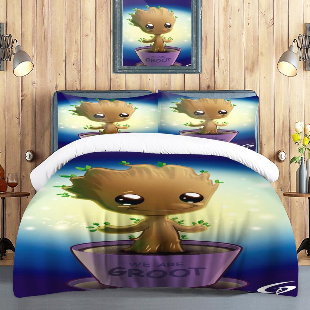 I Am Groot Duvet Cover Set Children Cute Cartoon Quilt 100% Polyeste Skin-Friendly Breathable Comforter Bedding Sets