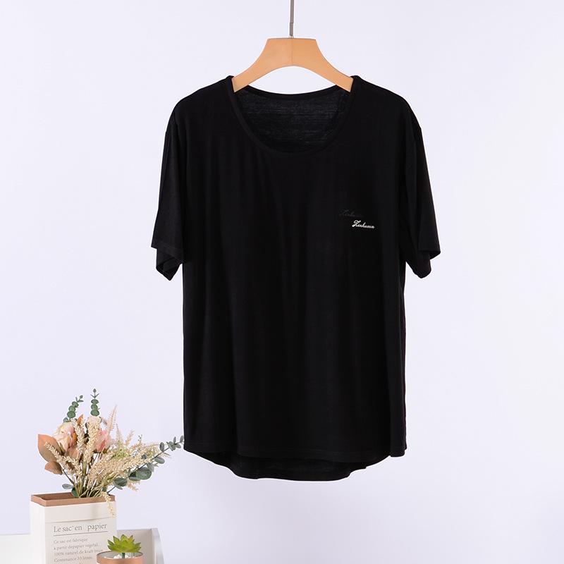 Damska bawełniana koszulka do spania z krótkim rękawem - Bez biustonosza, Zapobiegająca wybrzuszeniom, Letnia odzież domowa