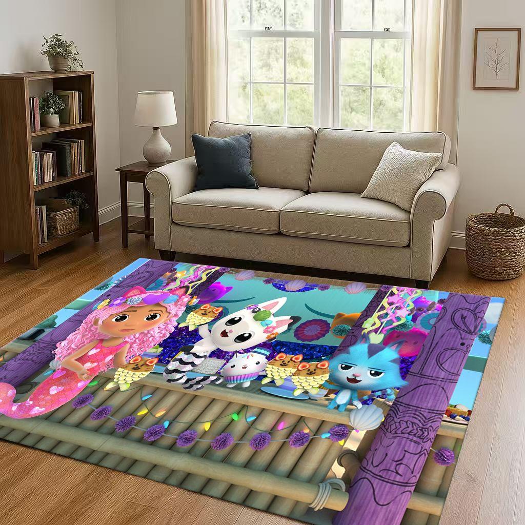 HD Cute Gabbys Dollhouse Cartoon Girl Living Room Non-Slip Area Rug Soft Carpet for Bedroom Playroom and Sofa,Home Decor Doormat