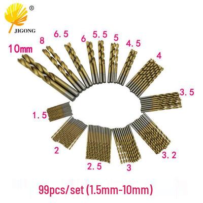 99-Piece High-Speed Titanium Twist Drill Bit Set (1.5mm-10mm) for Handheld Electric Drills