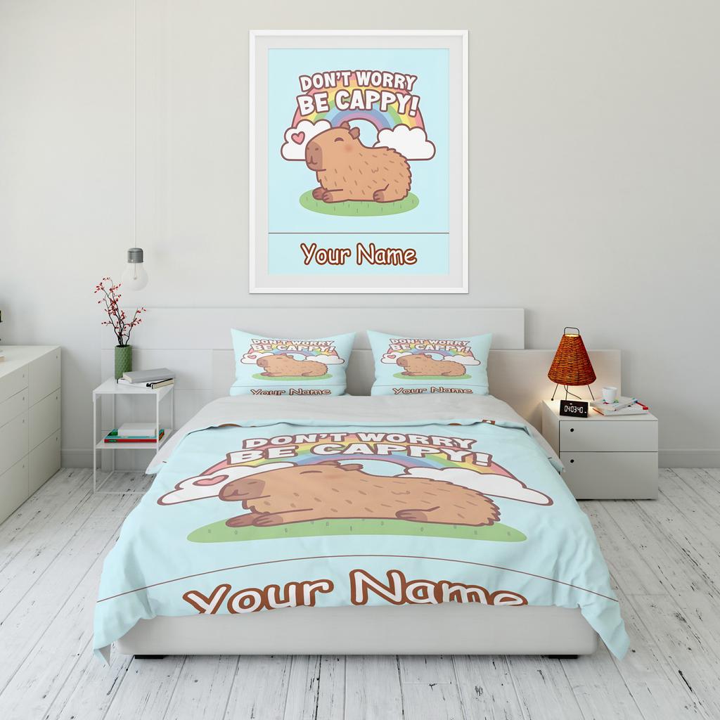 New Arrive! Custom Name Capybara Printed Bedding Set Cartoon Anime Duvet Cover Comforter Pillowcase Boys Girls Adults Great Gift
