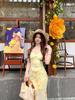 Women's Floral Tie-Up Backless Camisole Maxi Dress - Summer Waist-Cinched Mermaid Style