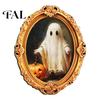 Cute Ghost Oil Painting Magnets Vintage Halloween Fridge Magnet, Retro Gold Frame Refrigerator Decoration Holiday Magnet Set with Strong Magnetic