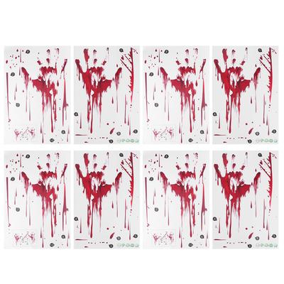 4 Sady Strašidelné Krvavé Otisků Rukou Samolepicí Halloweenské Samolepky Nástěnné Nálepky Párty v Strašidelném Domě Okno