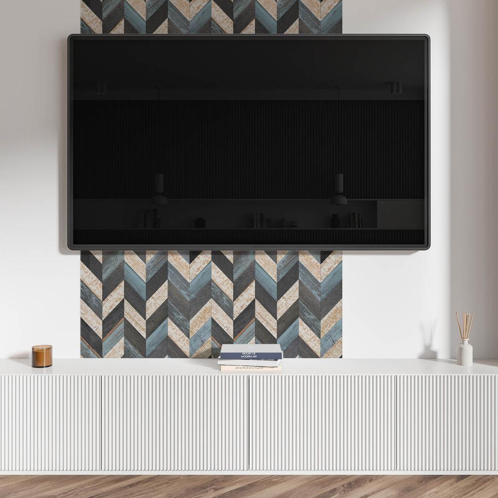 Self-Adhesive Vinyl Wall Decor for Interiors 100x50 cm Zigzag Pattern with Wood