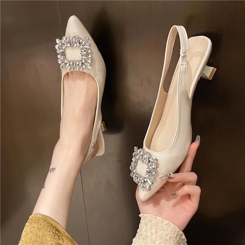 Fashion Fashion Summer Women Sandals New Women's Shoes Pointed Toe Shallow Nude Pink Diamond Shoes Low Heel Back Strappy Shoes Women