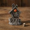 Halloween Desktop Decoration Haunted House Ornament, Resin Miniature, Dark Shape Festive Table Ornament with Skull Elements for Micro Landscape Party