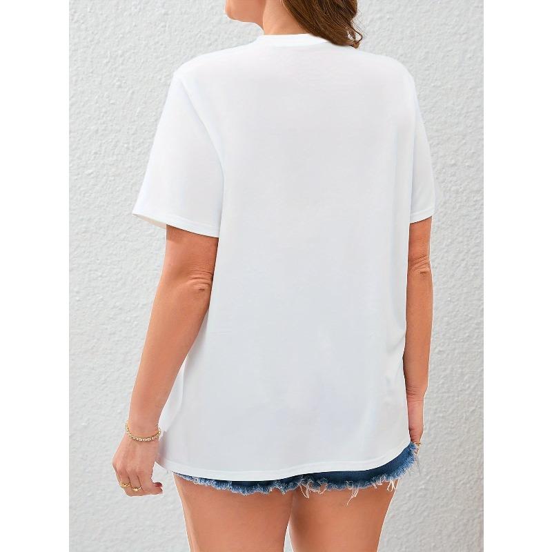 European Size Women's Casual Short Sleeve T-Shirt - Seashell & Starfish Print Summer Vacation Top, Relaxed Fit Round Neck