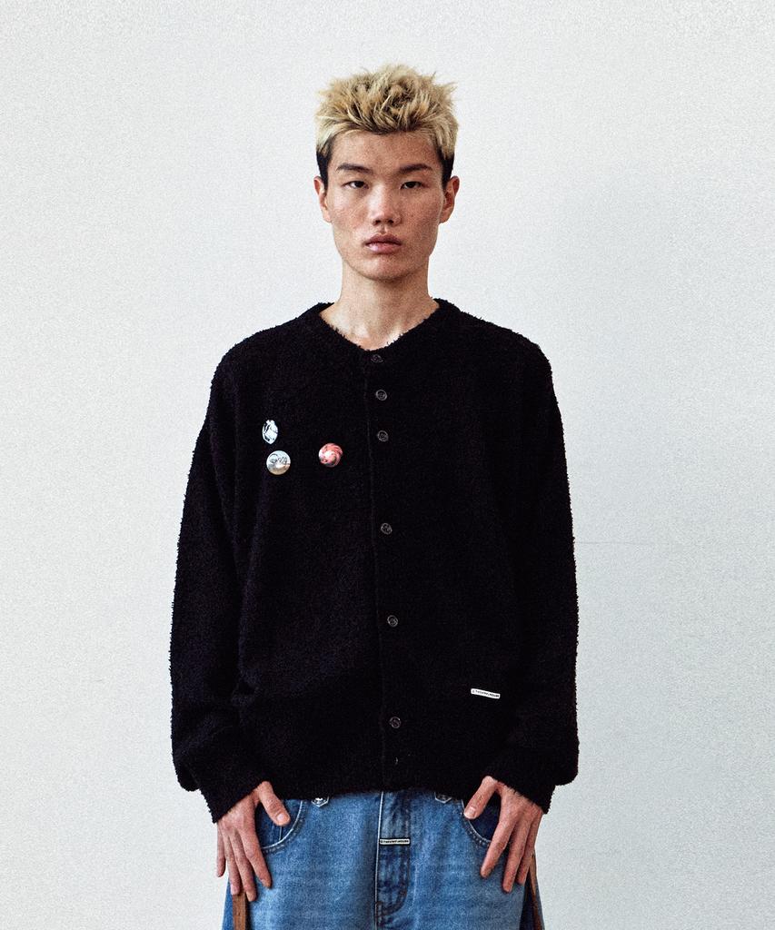 Thevinylhouse Round Neck Cardigan Black