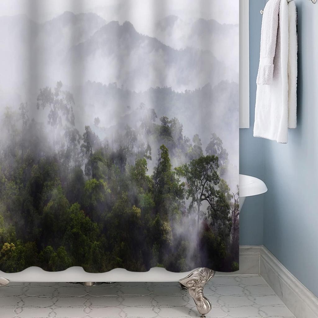 Fog Forest Natural Landscape Shower Curtain Mountain Fog Waterproof Bathtub Bathroom Decoration Shower Curtain 180X180Cm