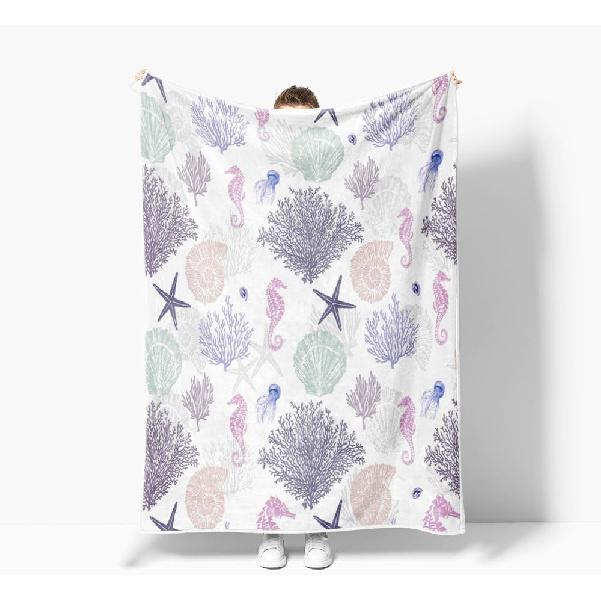 Beach Blankets, Nautical Coastal Throw Blankets, Starfish Seashell Coral Blankets Summer Lightweight Throw Blanket, Ocean Theme Lightweight Soft