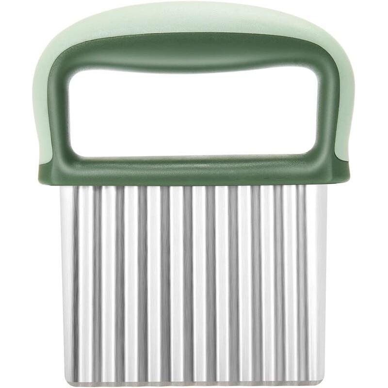 Feliator Wavy Crinkle Cutter Stainless Steel Blade Comfort Grip Kitchen Vegetable Slicer Green 3.5x2.8in