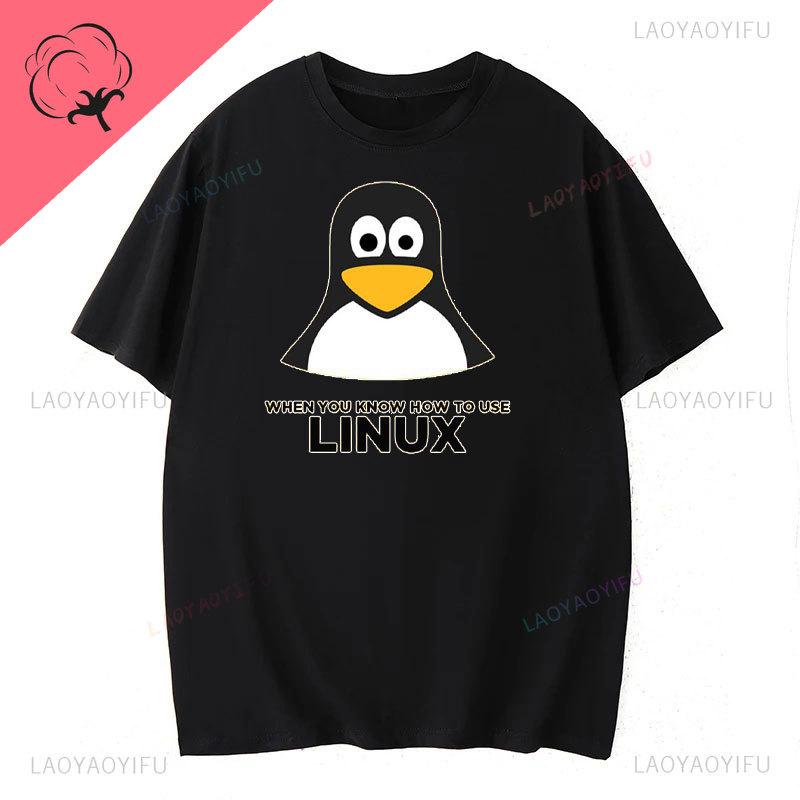 Camiseta Pinguim Linux Algodão Premium Roupa Masculina Lazer Harajuku Manga Camisetas Estéticas Camisetas Vintage Humor Streetwear