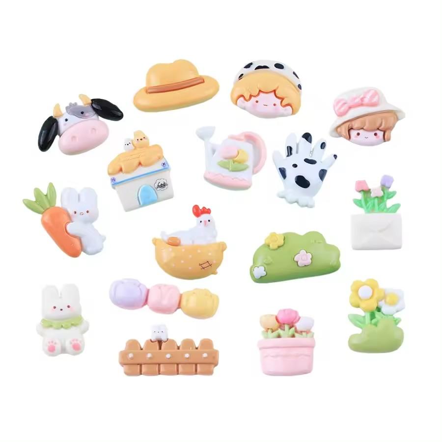 Hot Sale Happy Farm Garden Design Flatback Resin Bow Charms Artifical Style Accessories for Girls