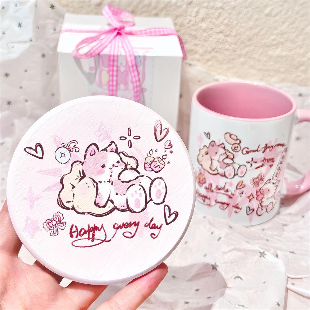 Cartoon Lucky Kitten Mug Ins Feng Gaowei Coffee Cup Water Cup Cute Pink Souvenir Gift