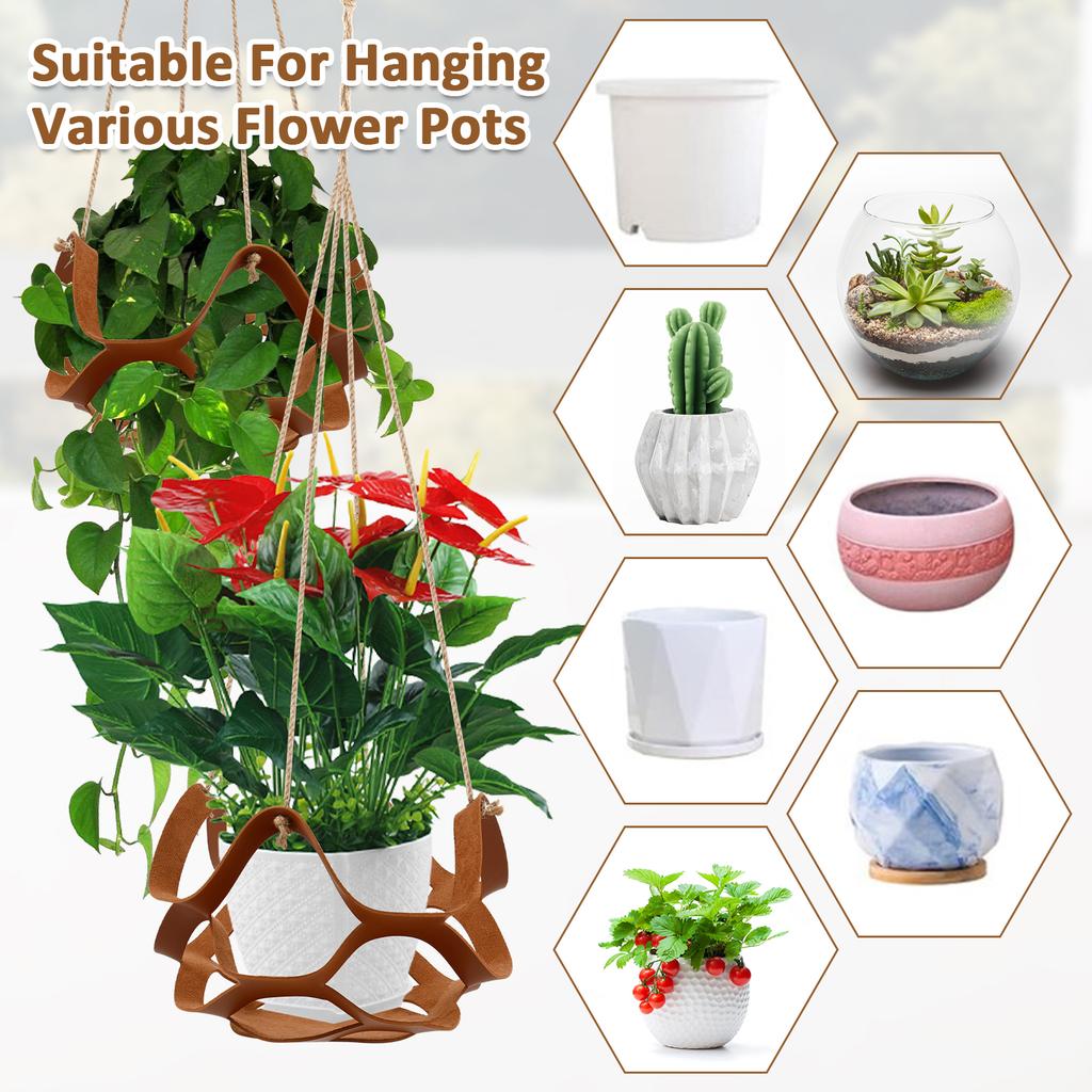 2Pcs Hanging Plant Basket PU Leather Indoor Outdoor Hanging Basket Flower Pot Holder 31CM and 22CM Decorative Flower Pot Stand