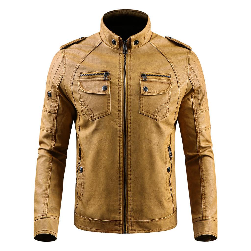 Chaqueta de Cuero Chaqueta de Cuero para Hombre Más Terciopelo Lavada Chaqueta de Cuero para Motocicleta