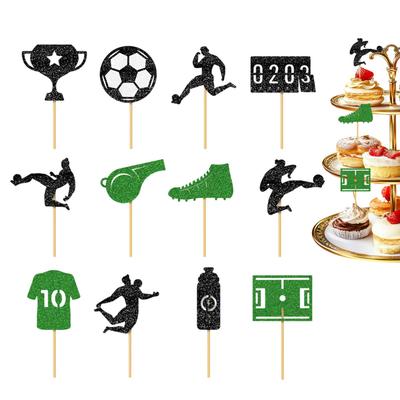 12Pcs Soccer Cake Decoration Paper Soccer Ball Cupcake Toppers Sport Cupcake Picks Football Theme Birthday Cake Toppers