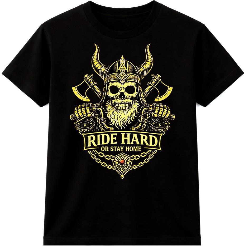 Viking Skull Biker T Shirt Ride Hard Stay Home Tee Motorcycle Graphic Top S разноцветный