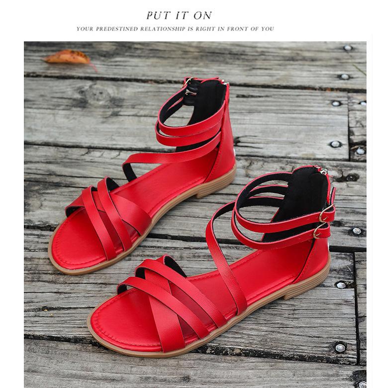 Flat bottom thin and thick cross with sandals women's 2025 new foreign trade large size casual simple beach Roman sandals