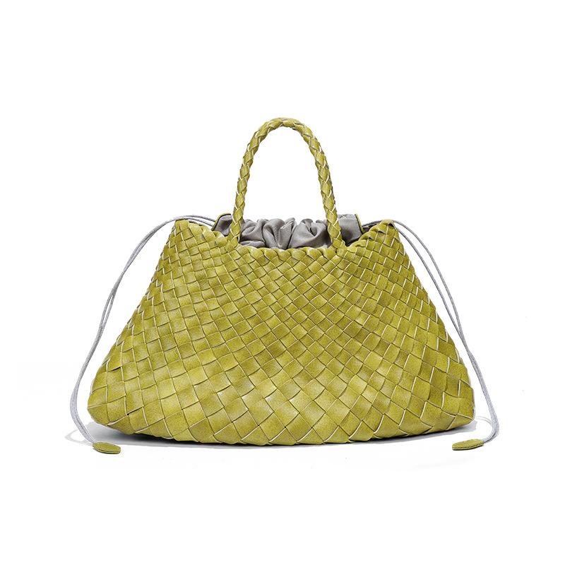 Solid Color Large-capacity Mother and Child Handbag, Pure Hand-woven Women's Bag, Retro and Trendy Vegetable Basket Tote Bag