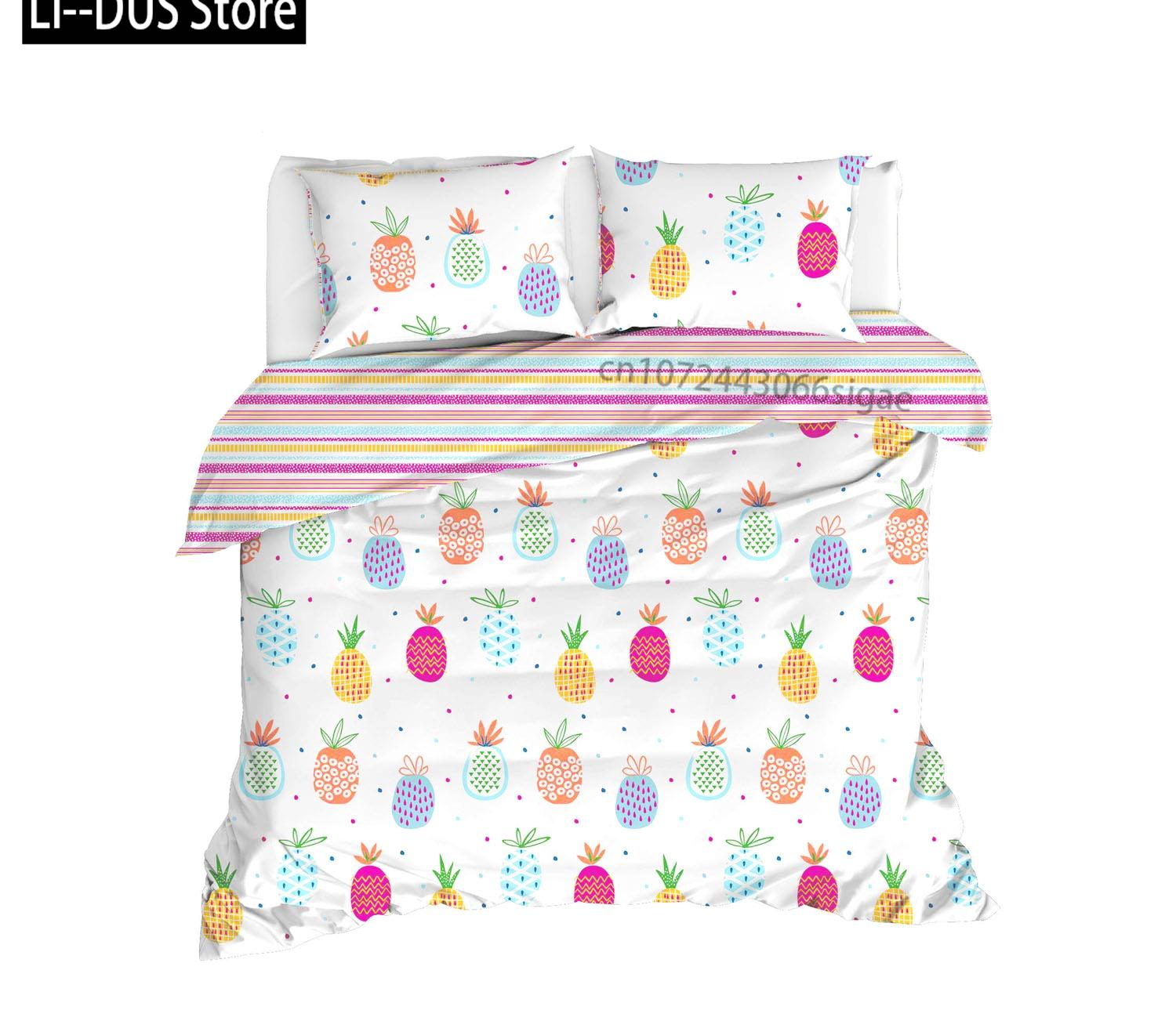 

Cartoon Pineapple Bedding Set Daisy Flowers Comforter Cover Set for Kids Teens Women Room Decor Duvet Cover Full Size 3 Pieces 135x200cm