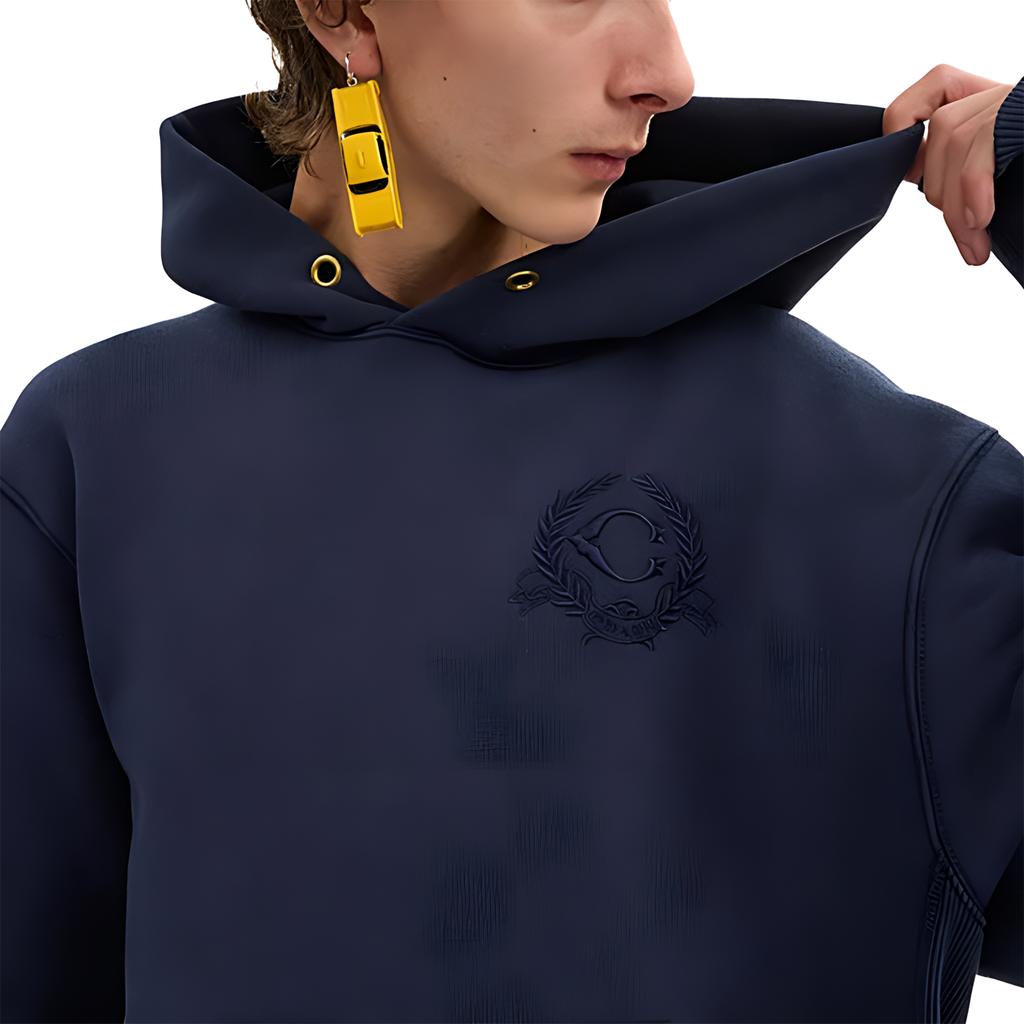 Coach Ss24 Solid Color Logo Badge Embroidered Loose Fit Long Sleeve Hoodie Men hoodies Navy-Blue CX653-B5H