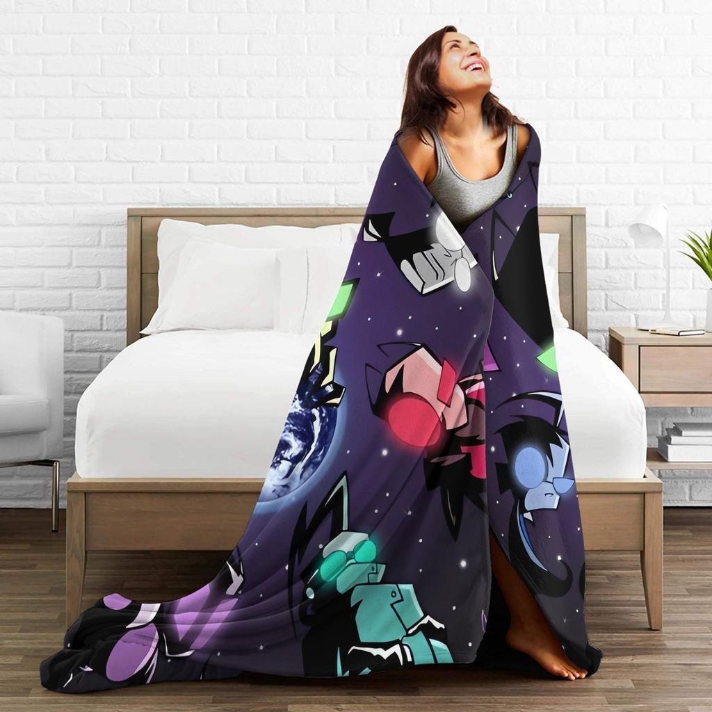 Warm Soft BlanketKids Travel Invaders Zims Gir Throw Blanket Flannel Bedspread For Couch Chair Sofa Bed Print Sofa Bed Cover