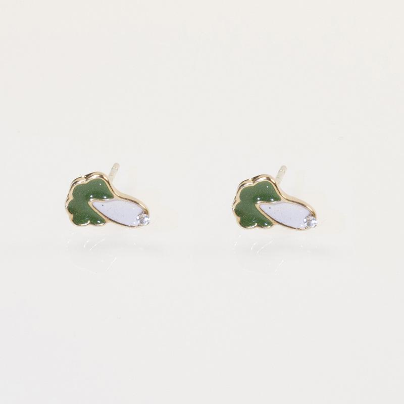 Silver needle temperament cute cabbage stud earrings green vegetables sweet girl pure silver needle ears