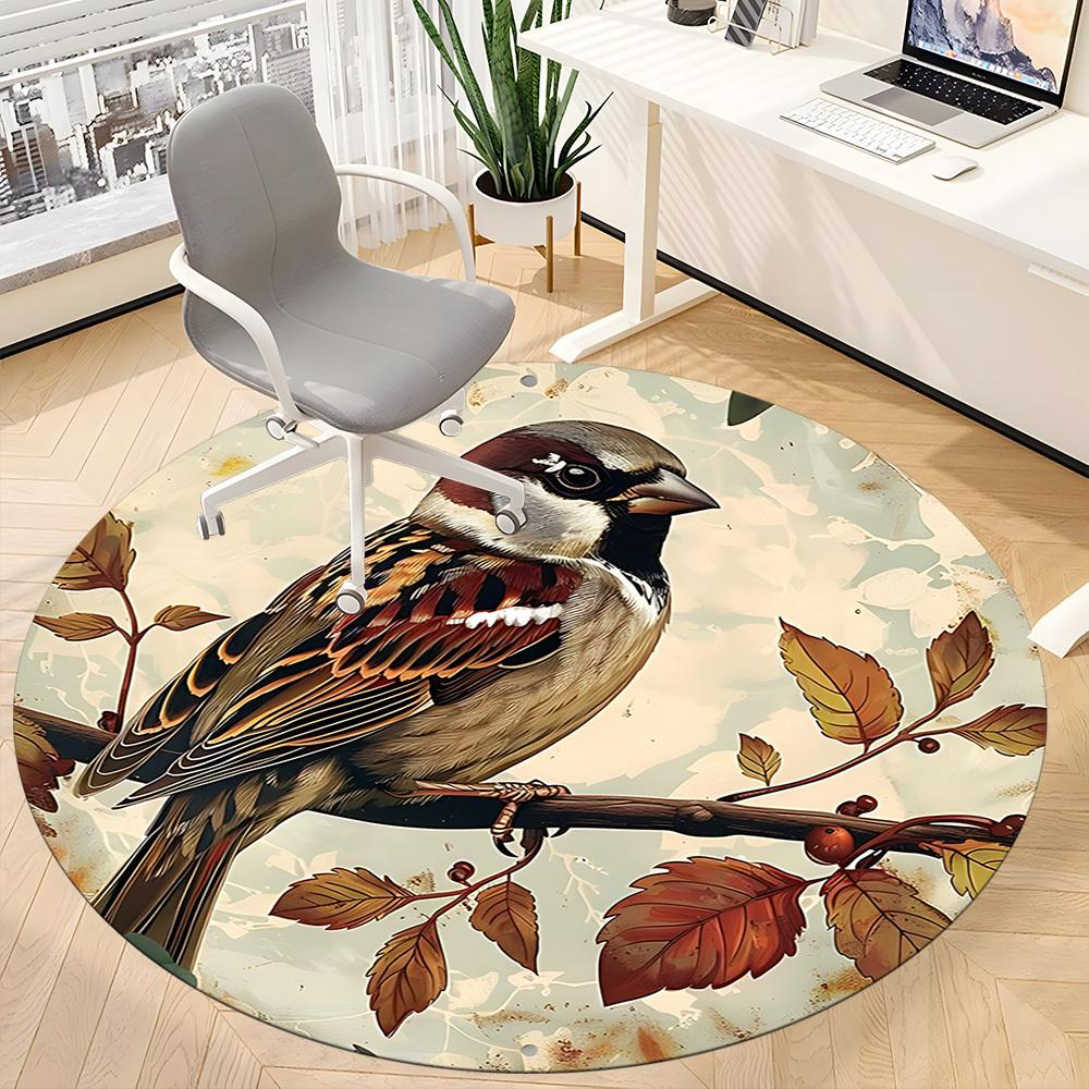 1PC Bird Office Round Area Rug, Mat Suitable For Office, Under Office Chairs Bedroom Living Room Home Decor, Room Deco
