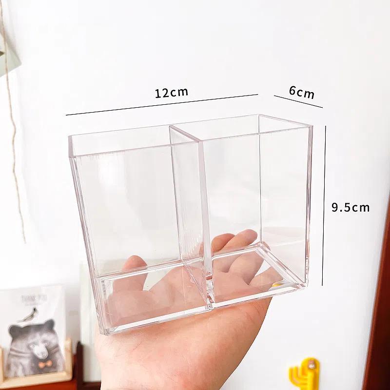 1/2/3Pcs Transparent 3 Grids Pen Holder Box Make Up Brush Bucket Cosmetic Organizer Student Desk Pen Container Storage Box