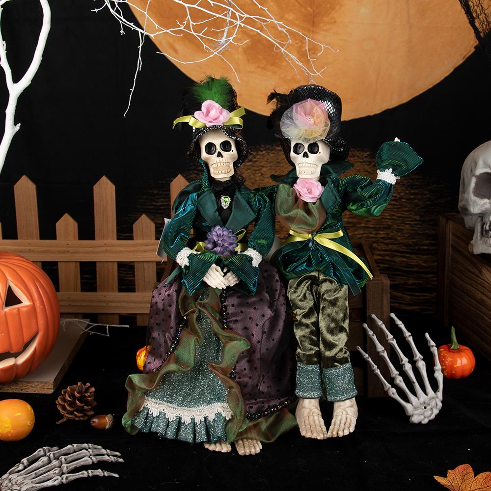 Halloween Romantic Skeleton Couple Figurines Craft Gothic Bride Groom Art Sculpture Groom Home Window Hanging Pendants Ornaments