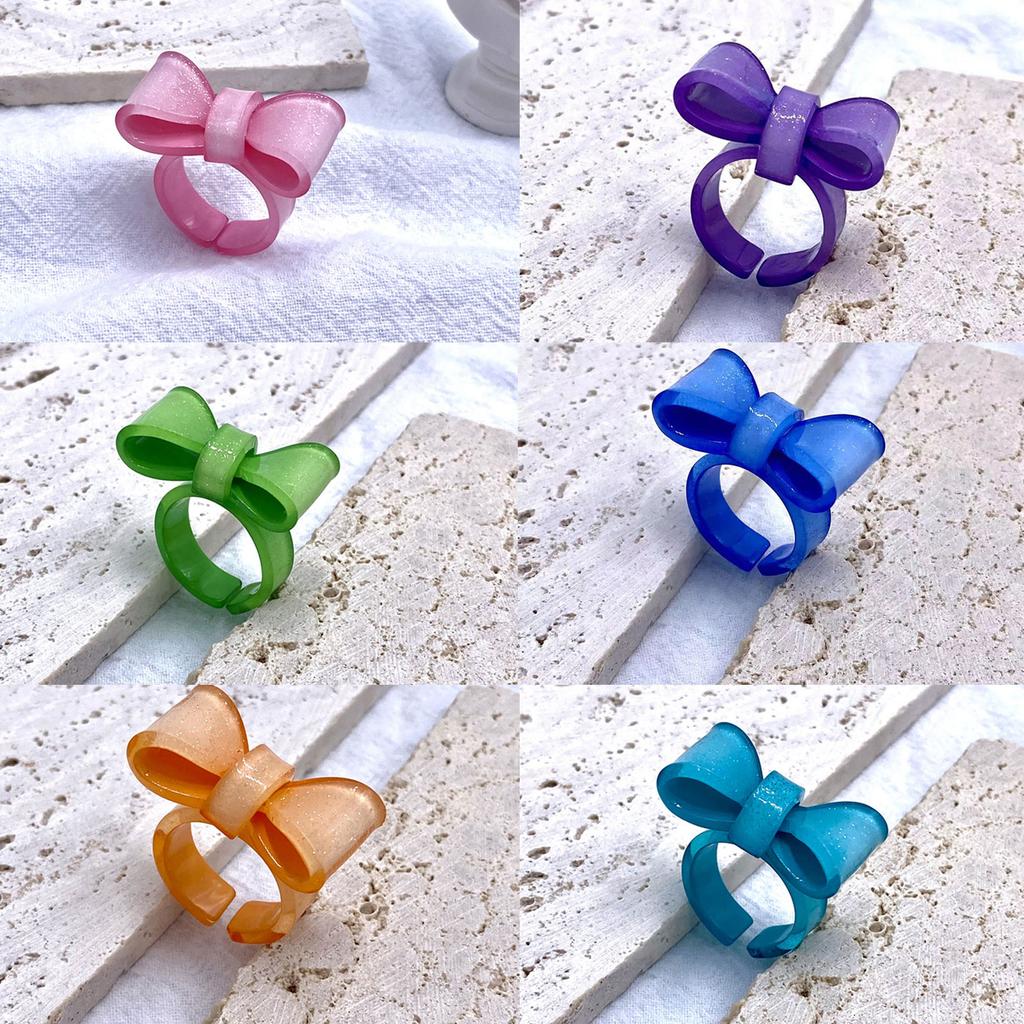 Colorful Bows Rings Resin Rings Cute Acrylic Rings Knuckles Stacking Rings Aesthetic Bowknot Finger Rings Plastic Rings