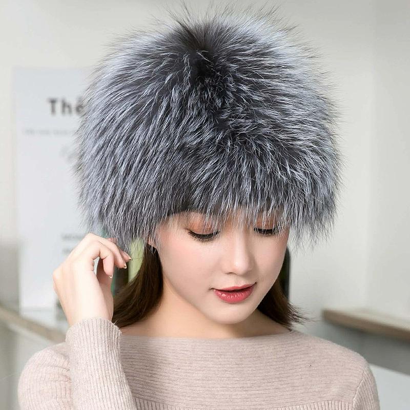 

Шапка-ушанка из лисьего меха женская зимняя версия теплая защита ушей меховая шапка берет снежная шапка лыжная сумка головная шапка тонкая One Size Elastic