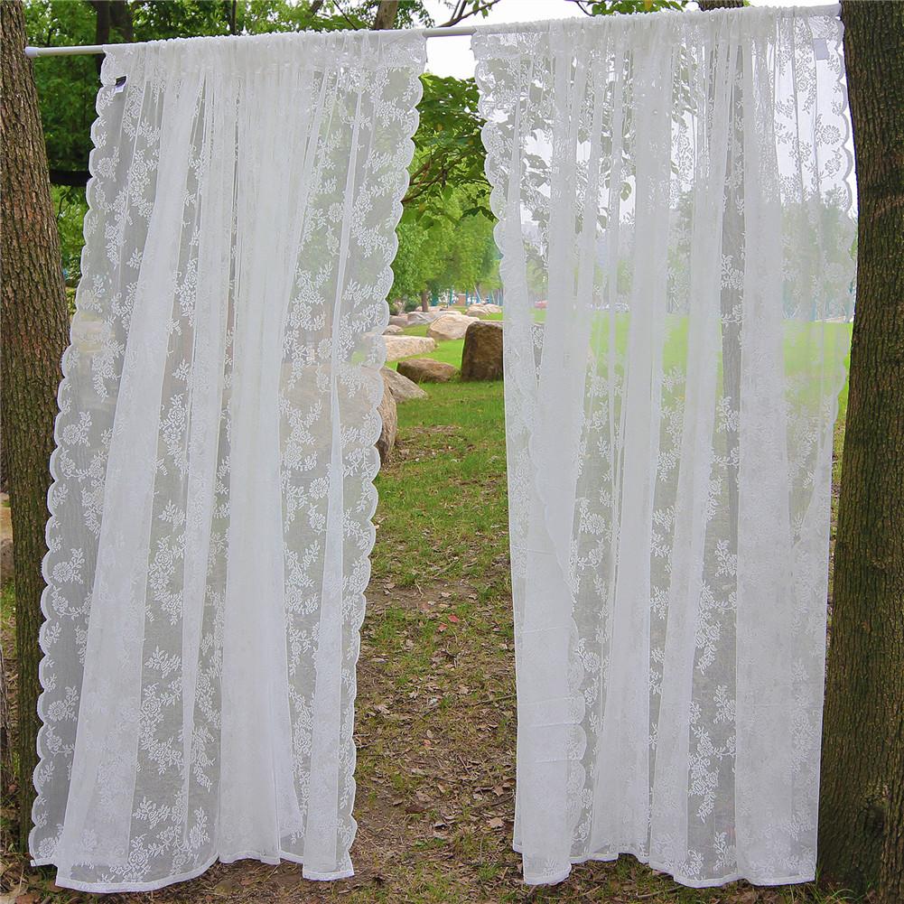 1 Pair Vintage Lace Curtains Romantic Flowers Branch Sheer Lacy Curtains for Living Room French Door Bedroom Window Screening