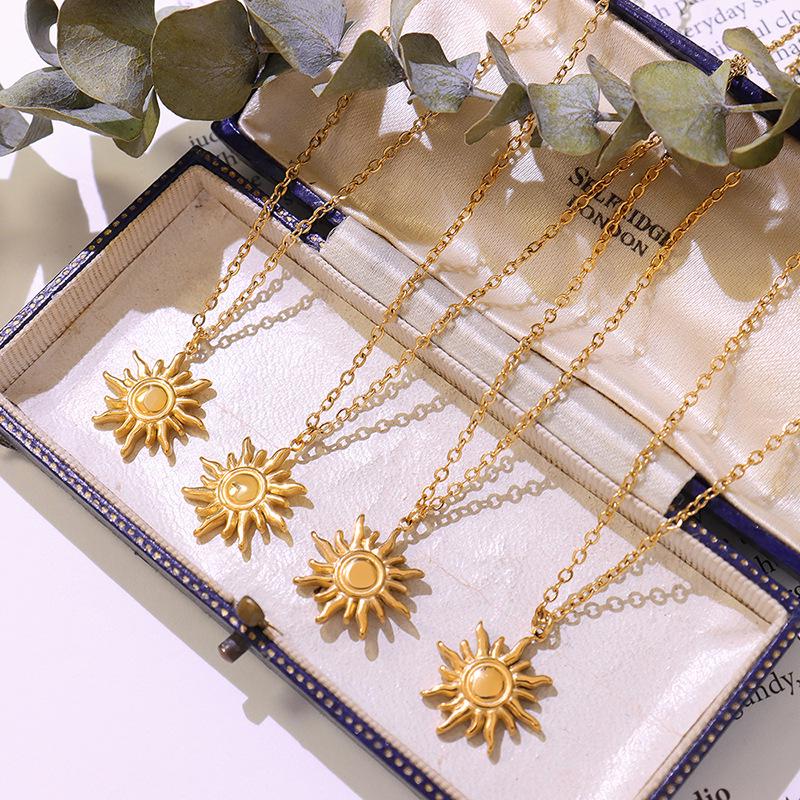 18k Gold Titanstahl Sonnenblumen Anhänger Halskette - Vielseitiger Luxusschmuck