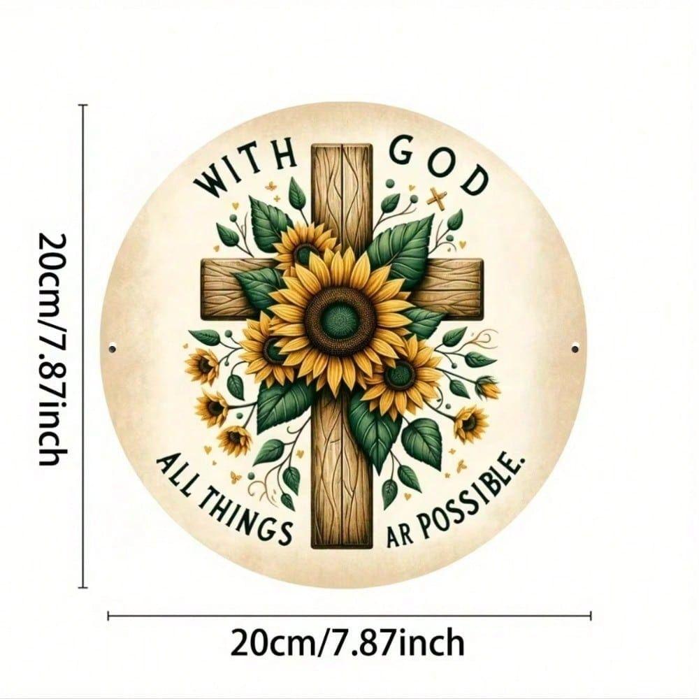 Metal Poster Sunflower Cross Religious Country Style Wall Art Decor for Living Room
