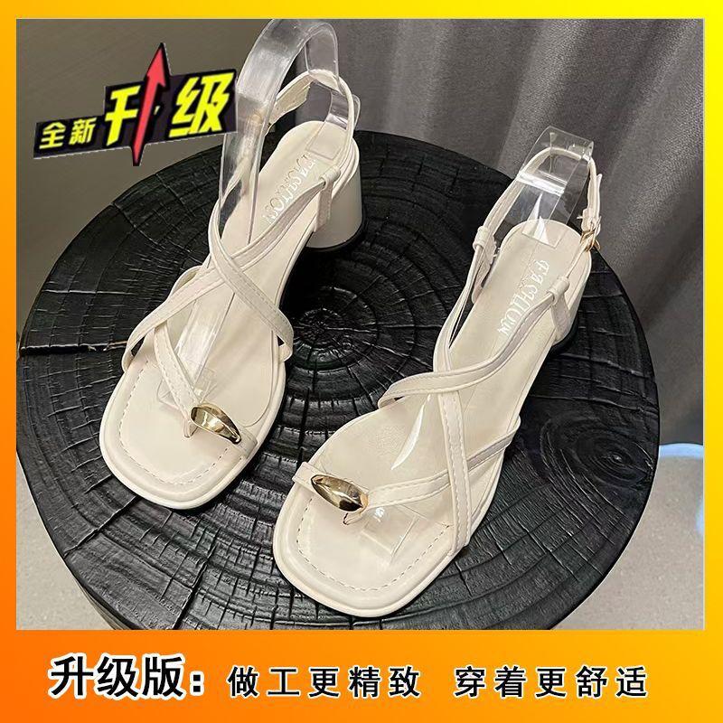 French thick heel Roman shoes sandals women's pinch toes high sense fashion girl high heels 2025 autumn new