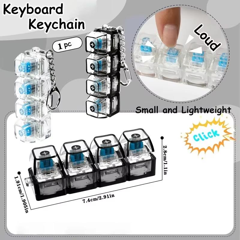 4-Button Keycap Keychain Fidget Toys Clicker Keyboard Button Pendant Portable Anti-Anxiety Stress Relief Toy For Kid Gift